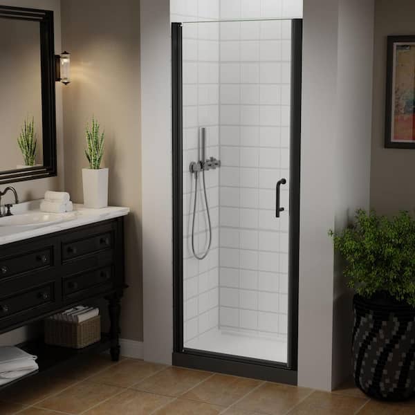 ES-DIY 30-31 in. W x 72 in. H Pivot Semi Frameless Swing Corner Shower Panel with Shower Door in Matte Black with Clear Glass