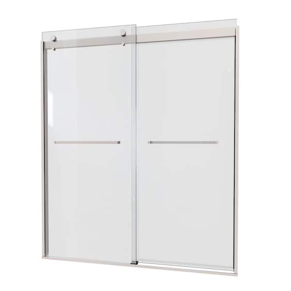 56 in. - 60 in. W x 74 in. H Frameless Double Sliding Shower Door in Polished Chrome with Clear Tempered Glass
