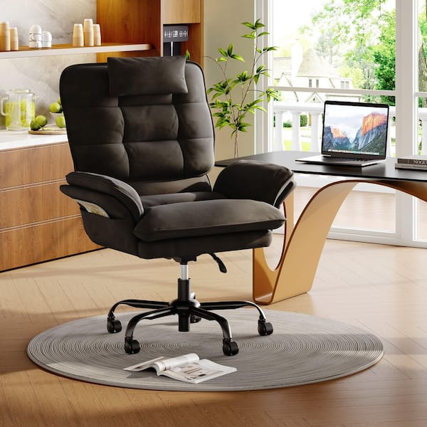 Velvet Adjustable Height High-Back Ergonomic Office Chair in Black with Flip-up Arms, Swivel Chair with Padded Headrest