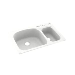 Dual-Mount Solid Surface 33 in. x 22 in. 4-Hole 70/30 Double Bowl Kitchen Sink in Tahiti White