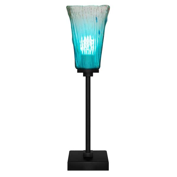 Unbranded Quincy 18.25 in. Matte Black Accent Lamp with Glass Shade