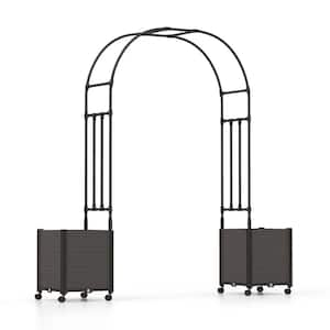 79 in. x 79 in. Metal Outdoor Garden Arbor with 2 Raised Garden Planters in Black