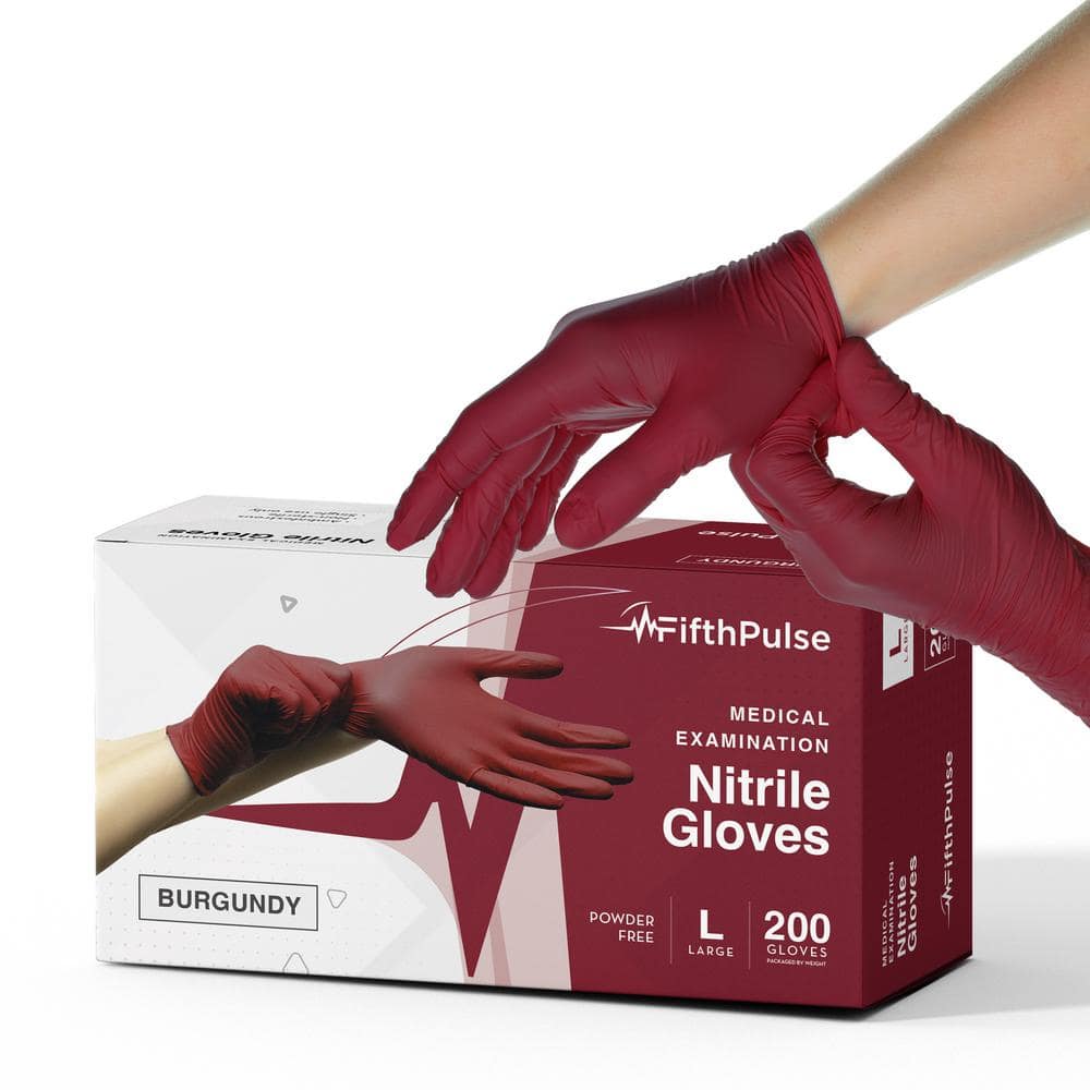 Large Nitrile Exam Latex Free and Powder Free Gloves in Burgundy - (Box of 