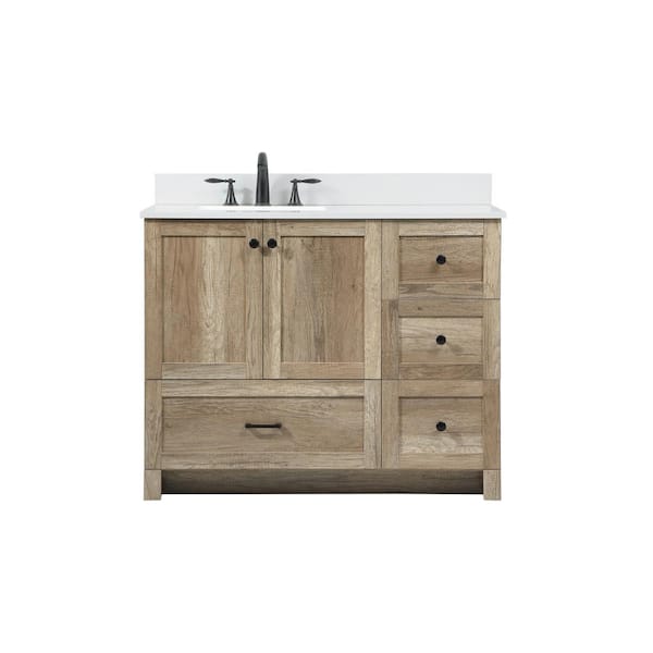 Unbranded Simply Living 42 in. W x 19 in. D x 34 in. H Bath Vanity in Natural Oak with Ivory White Engineered Marble Top