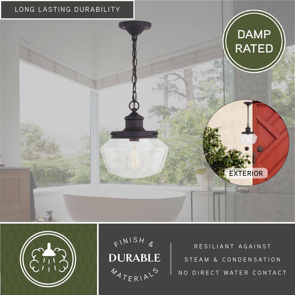 Matte Black Farmhouse Glass Outdoor Pendant Light
