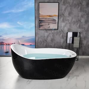 Modena 67 in. Acrylic Freestanding Single Slipper Air Bath Bathtub with Drain and Overflow Included in Black