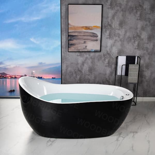 WOODBRIDGE Modena 67 in. Acrylic Freestanding Single Slipper Air Bath Bathtub with Drain and Overflow Included in Black