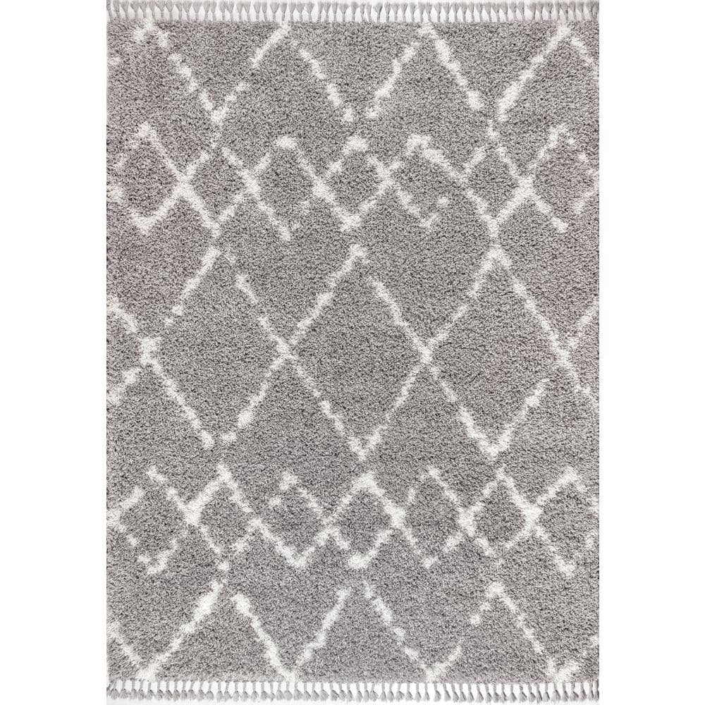 Grey and Ivory Rectangular Shag Moroccan Area Rug