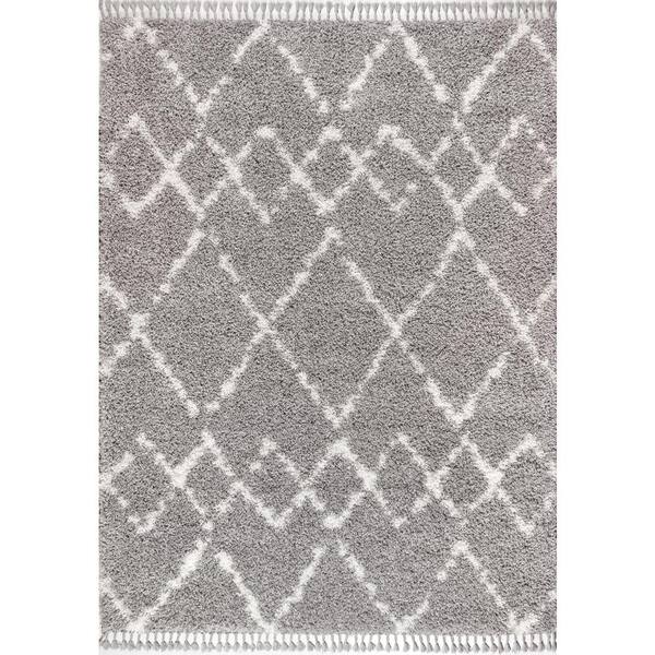 Mercer Shag Plush Tassel Moroccan Tribal Geometric Trellis Grey/Cream 4 ft. x 6 ft. Area Rug