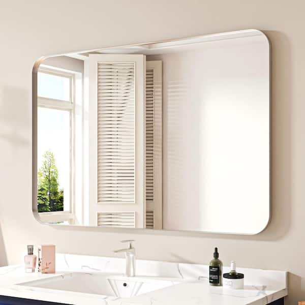 48 in. W x 32 in. H Rectangular Aluminum Framed Wall Bathroom Vanity Mirror in Silver