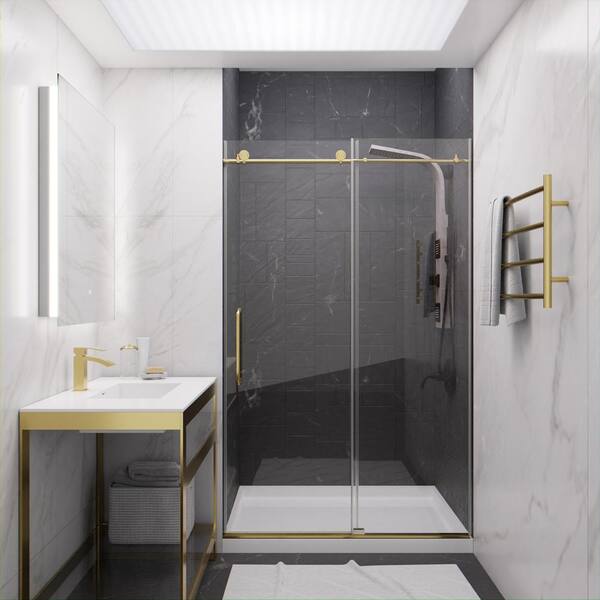 Reviews For Anzzi Leon 48 In X 76 Frameless Sliding Shower Door Brushed Gold With Handle Pg 1 The Home Depot Frameless Sliding Shower Door, Best Sliding Shower Doors Reviews