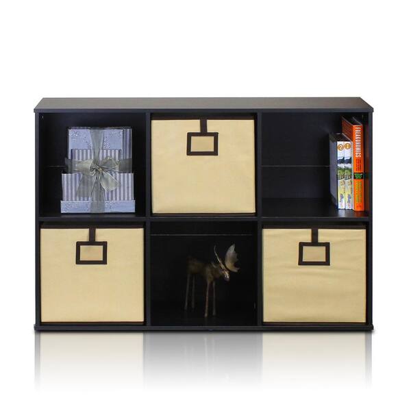 Furinno 35.1 in. Espresso Wood 3-shelf Cube Bookcase with Closed Storage