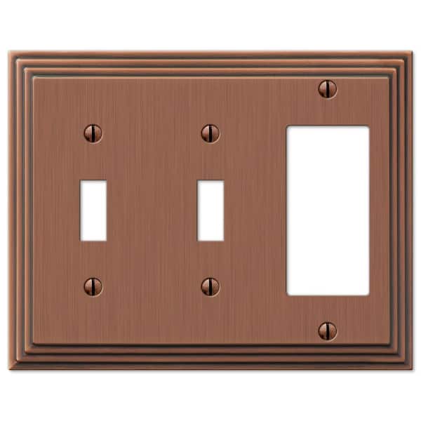AMERELLE Tiered 3 Gang 2-Toggle and 1-Rocker Metal Wall Plate - Antique Copper