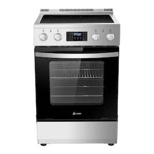 24 in. 4 Burner Elements Freestanding Electric Range in Stainless Steel with Air Fry, Rotisserie and True Convection