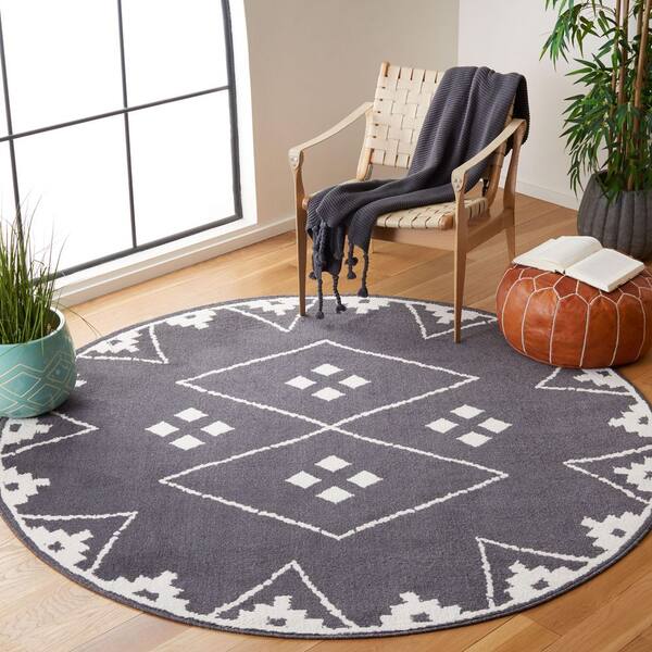Pyramid 7 ft. x 7 ft. Charcoal/Ivory Tribal Round Rug