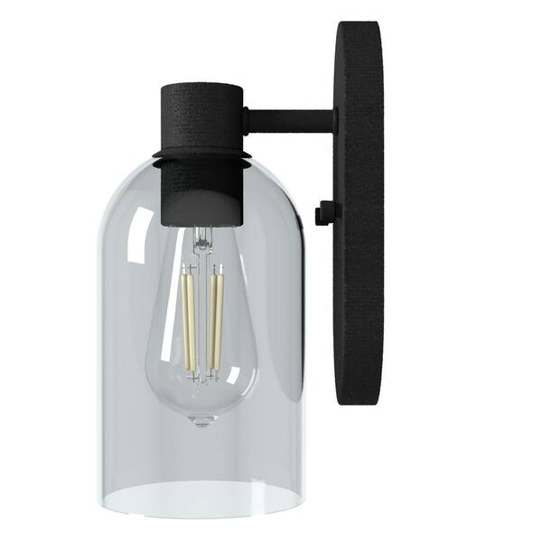 Hunter - Lochemeade 1-Light Natural Iron Wall Sconce with Smoked Glass Shade Bathroom Light