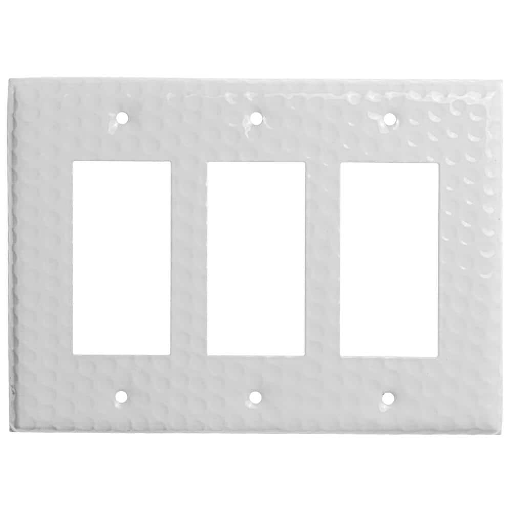 Classic White Hand Hammered 3-Gang Metal Wall Plate