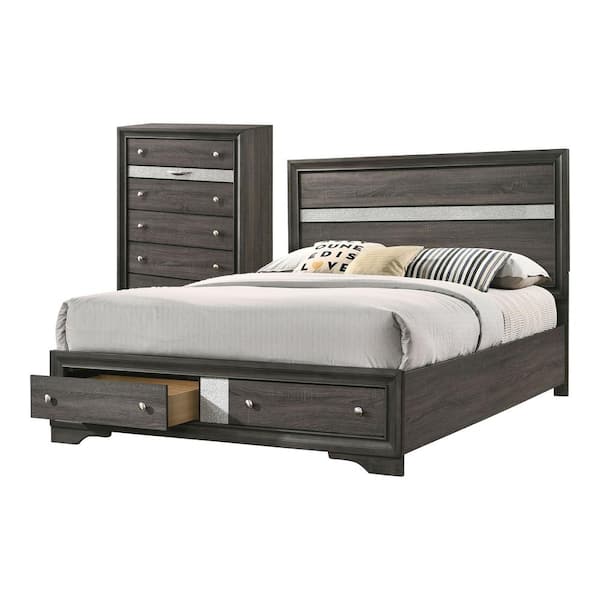 Furniture of America Ekon 2-Piece Gray Wood Queen Bedroom Set, Bed and Chest