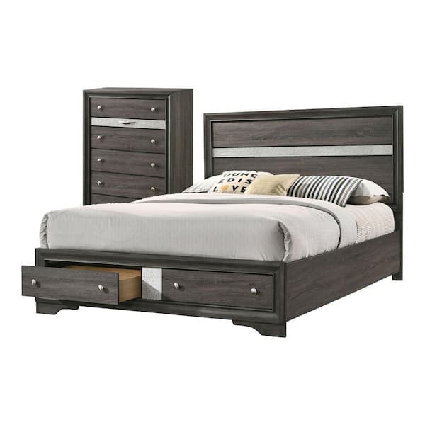 Ekon 2-Piece Gray Wood Queen Bedroom Set with 2-Foot Drawers and Chest