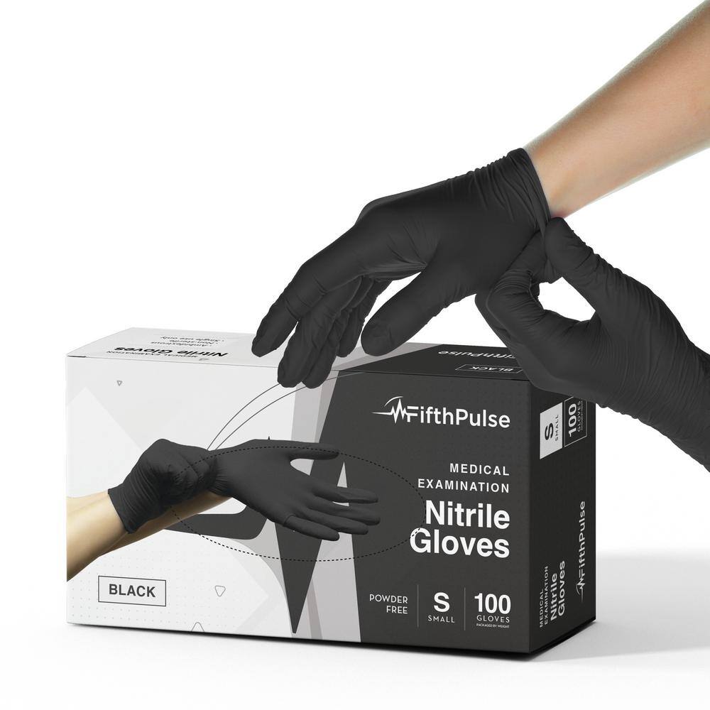 Small Nitrile Exam Latex Free and Powder Free Gloves in Black - Box of 100