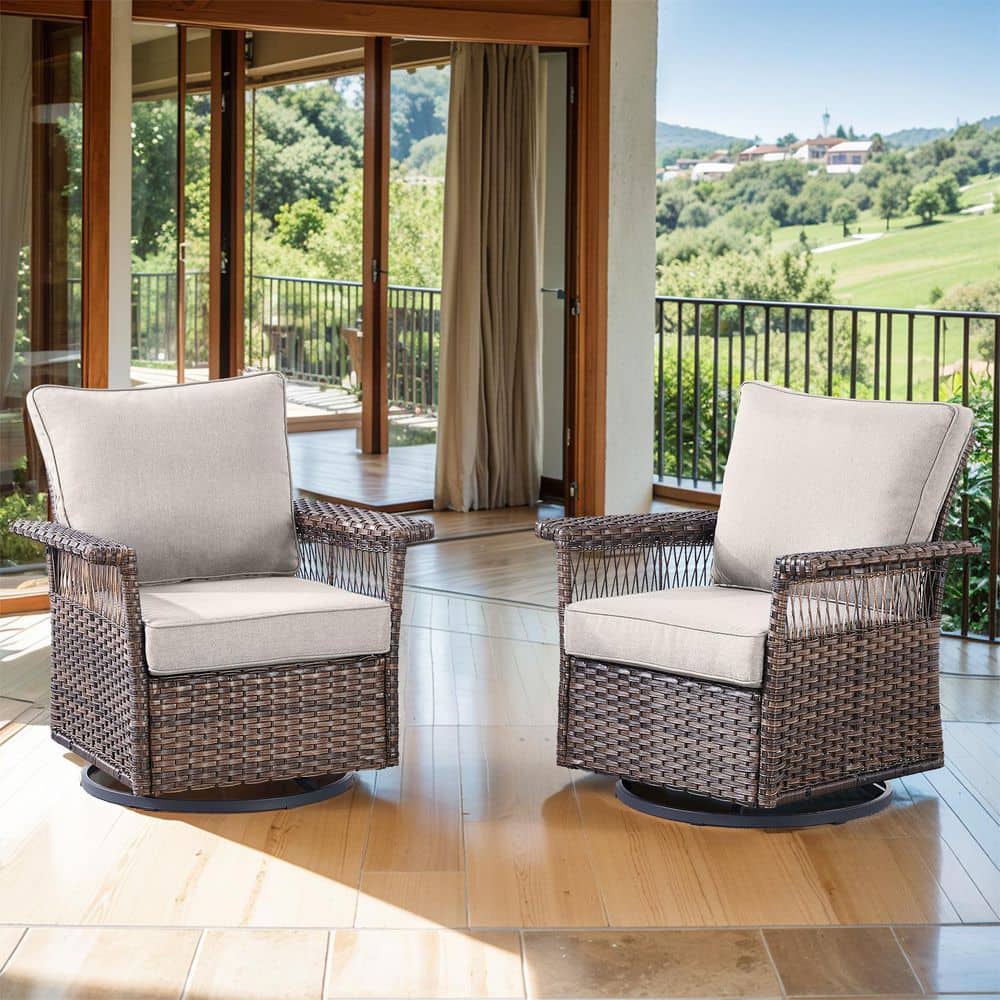 Seagull Collection Swivel Wicker Outdoor Rocking Chair Furniture with Deep Seat and CushionGuard Beige Cushions price history on PriceWatchPro