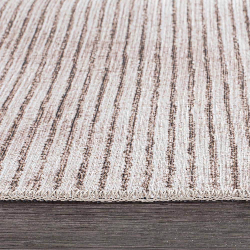 Beige Stripe Synthetic Flat Woven 10' x 14' Area Rug