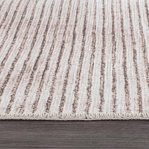 Beige 10 ft. x 14 ft. Contemporary Distressed Stripe Machine Washable Area Rug