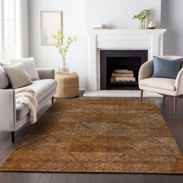 Chantille Machine Washable Indoor/Outdoor Abstract ACN777 Terracotta 9 ft. x 12 ft. Area Rug