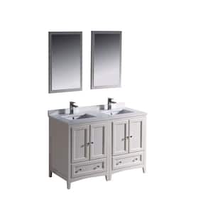 Oxford 48 in. Double Vanity in Antique White with Ceramic Vanity Top in White with White Basins and Mirror