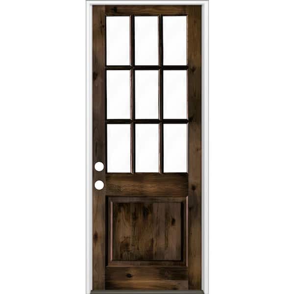 42 in. x 96 in. Knotty Alder 2-Panel Right-Hand/Inswing Clear Glass Black Stain Wood Prehung Front Door