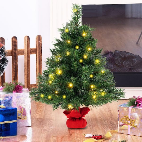 ANGELES HOME 2 ft. PreLit Tabletop Artificial Mini Christmas Tree