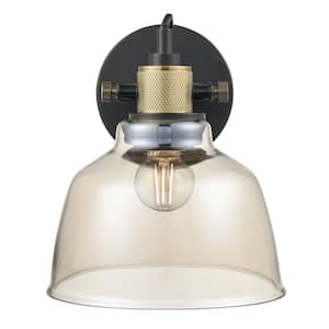 Arie 1-Light Black/Brass/Cognac Wall Sconce with Glass Shade