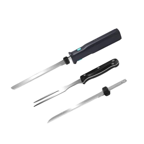 8 in. Gray Cordless Electric Knife Set for Meat Slicing, Rechargeable Carving Knife with Stainless Steel Blades