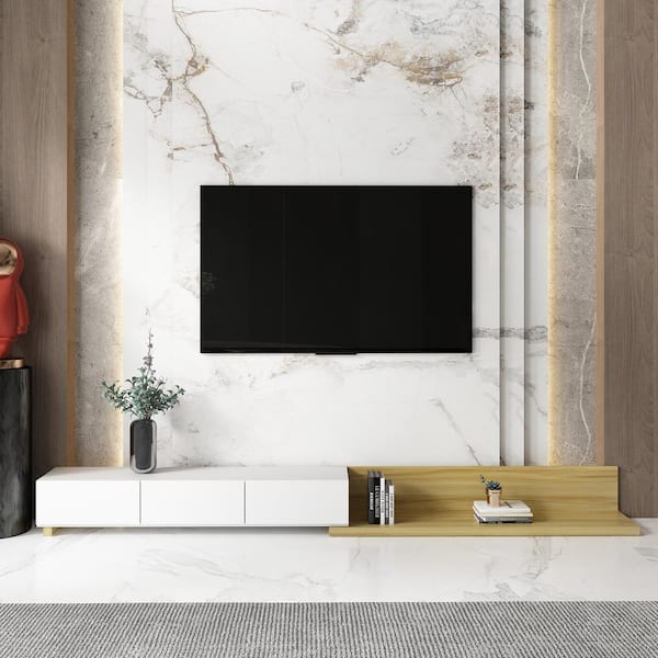 FUFU&GAGA Modern Wood White TV Media Console Entertainment Center with Sliding Cabinet and Drawers Fits TV's up to 75 in.