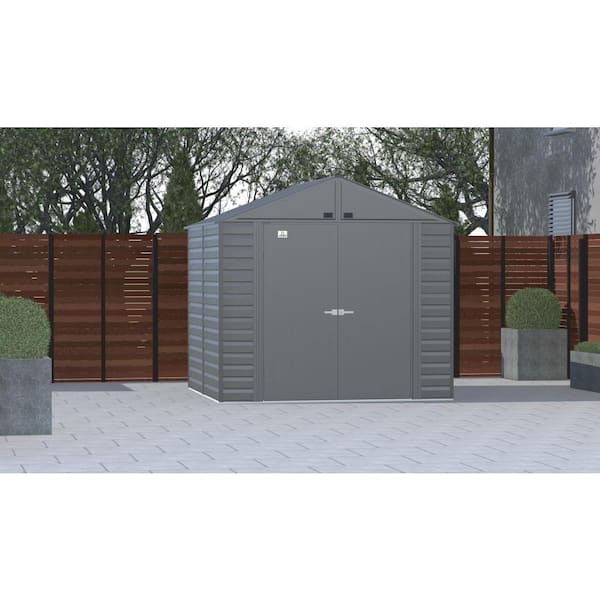 Arrow 8 ft. x 8 ft. Grey Metal Storage Shed With Gable Style Roof 59 Sq. Ft.