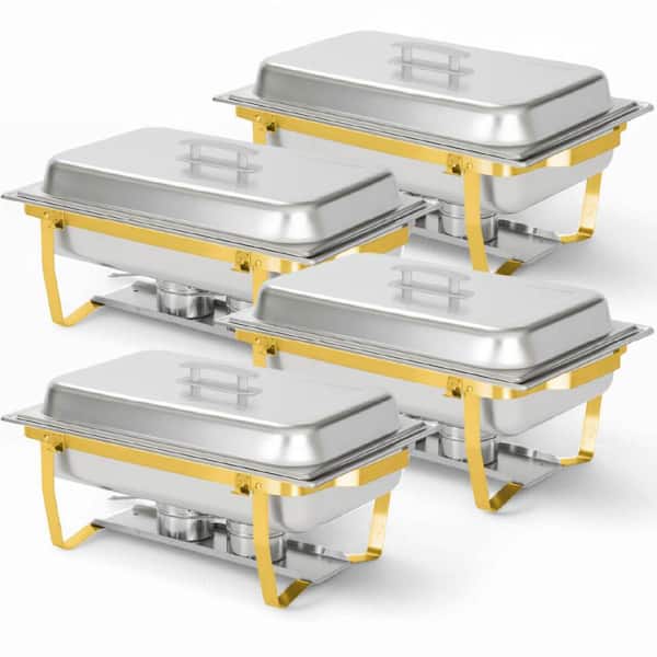 8 qt. Gold Frame Stainless Steel Chafing Dish Complete Set (4-Pack)