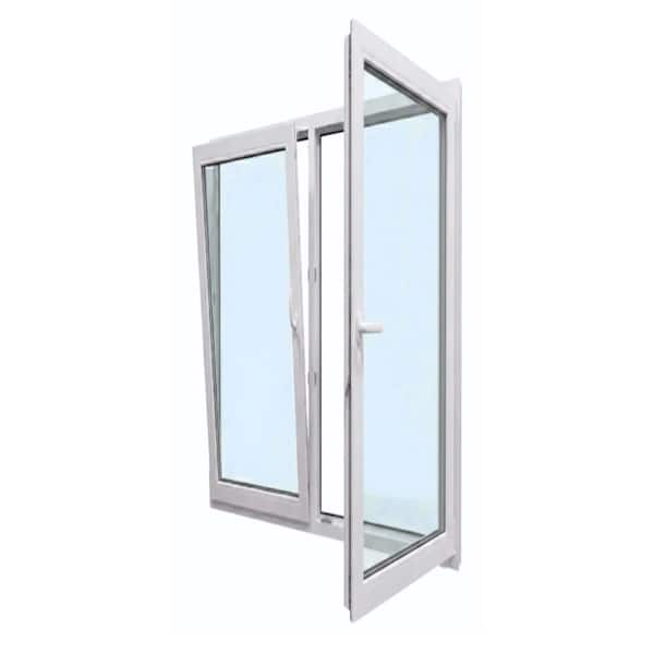 48 in. x 60 in. Elite Euro White Exterior/White Interior Vinyl Double Sash Tilt and Turn Window, LHS/RHS Inward Swing
