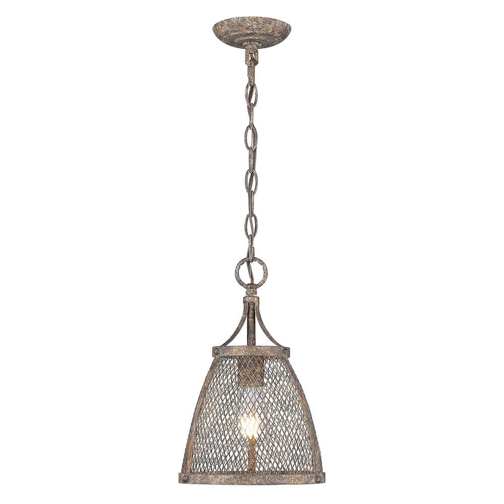 Rustic Brown Steel Mini Pendant Light with Mesh Shade