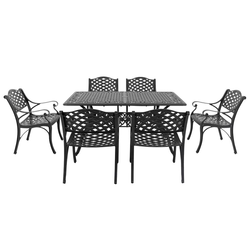 Black and Gold Speckled Cast Aluminum 6-Person Patio Dining Set
