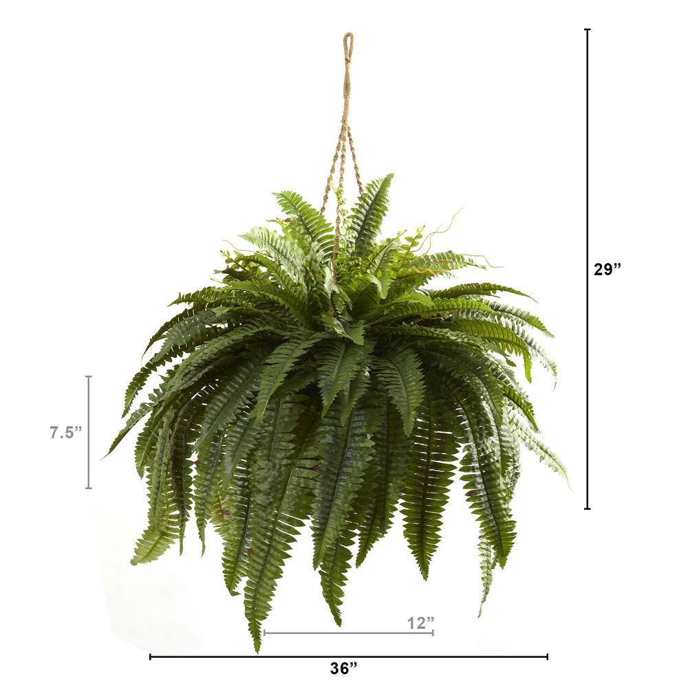 Nearly Natural Green Plastic Fern Hanging Basket