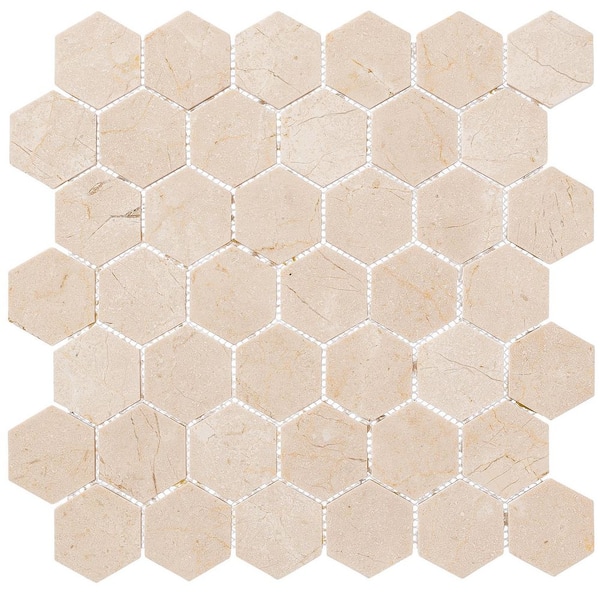 Channing Latte Hex Matte Tan 4.5 in. x 8.25 in. Geometric Smooth Natural Stone Mosaic Tile Sample