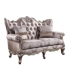 Jayceon 38 in. Champagne Floral Fabric 2 Loveseats with Tight Back