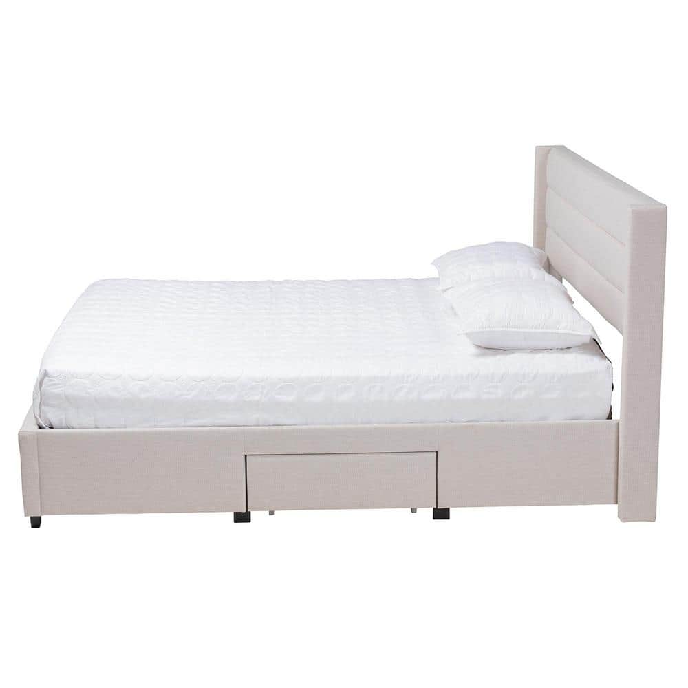 Beige and Dark Brown Upholstered Full Storage Platform Bed with Drawers