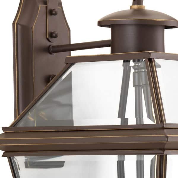 Burlington Collection 3-Light Antique Bronze Clear Beveled Glass New Traditional Outdoor Large Wall Lantern Light