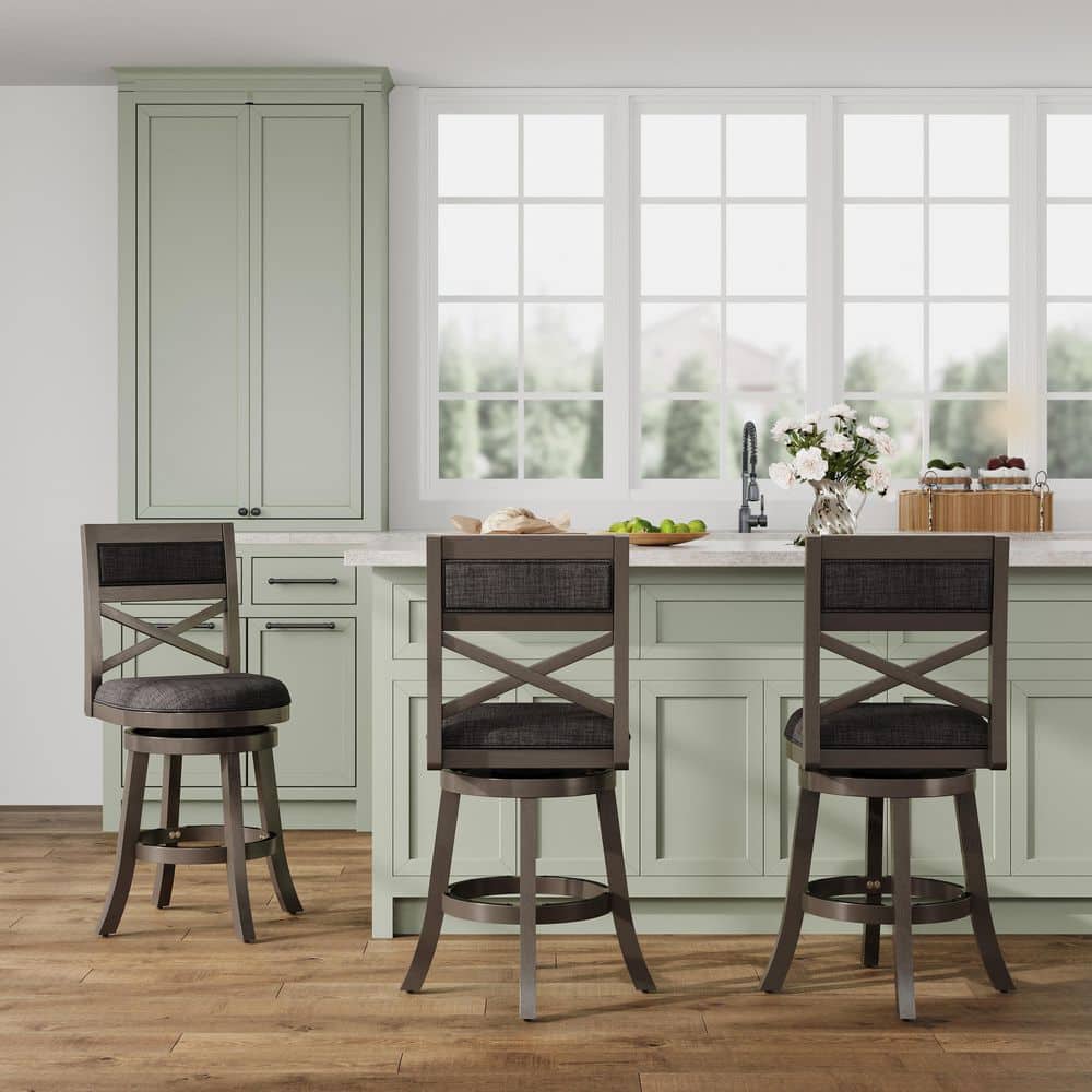 Birchlyn 24 in. H Gray Wood Frame X-Back Counter Height Swivel Bar Stool with Charcoal Fabric Seat price history on PriceWatchPro