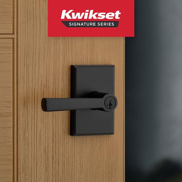 Kwikset Trafford Matte Black Rectangle Keyed Entry Door Handle