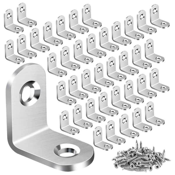 0.79 x 0.79 Inch Stainless Steel L Bracket Corner Brace for Shelves and Wood Furniture with 80 Screws 40PCS Pack