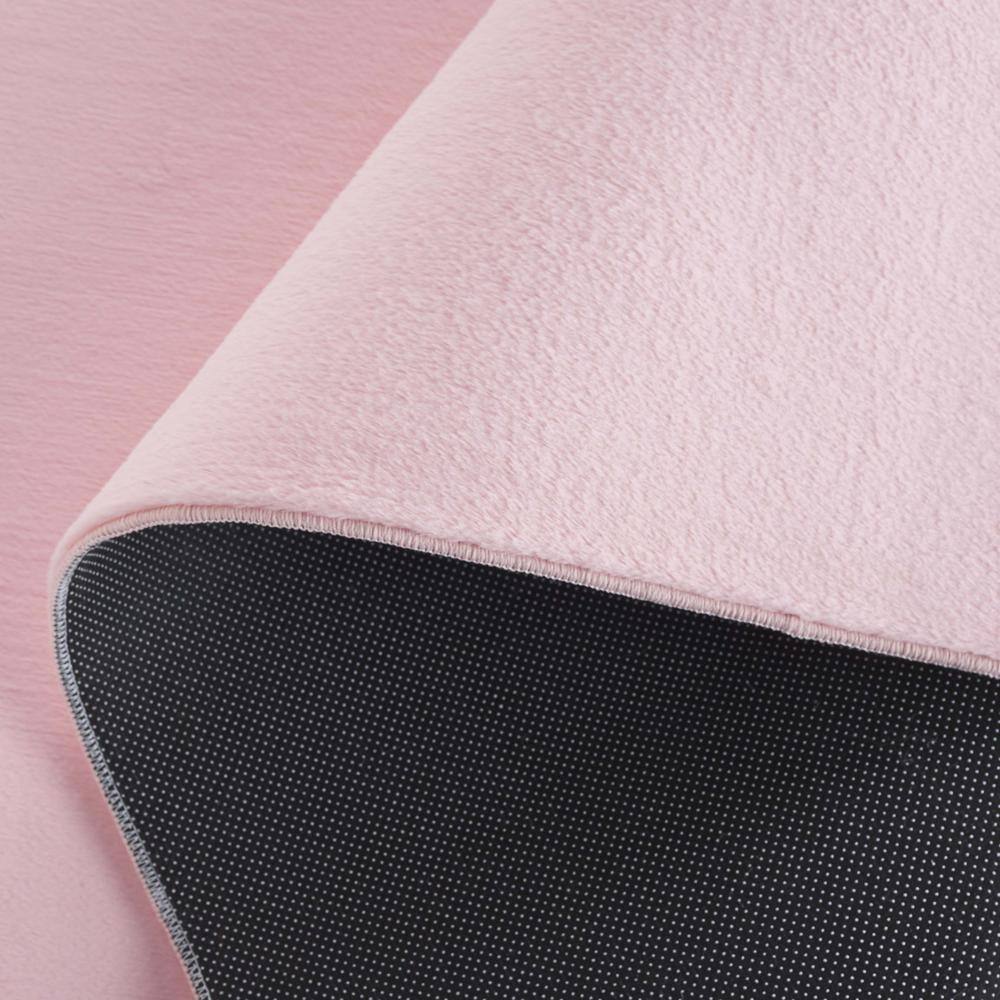 Pink Faux Rabbit Fur 5' x 7' Machine Washable Area Rug