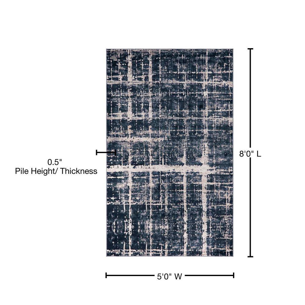 Navy Blue Rectangular Easy-Care Synthetic Rug 4' x 6'