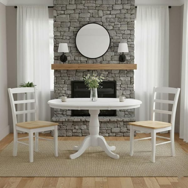 36 in. x 48 in. x 30 in. H Pure White Extension Laurel Pedestal Table